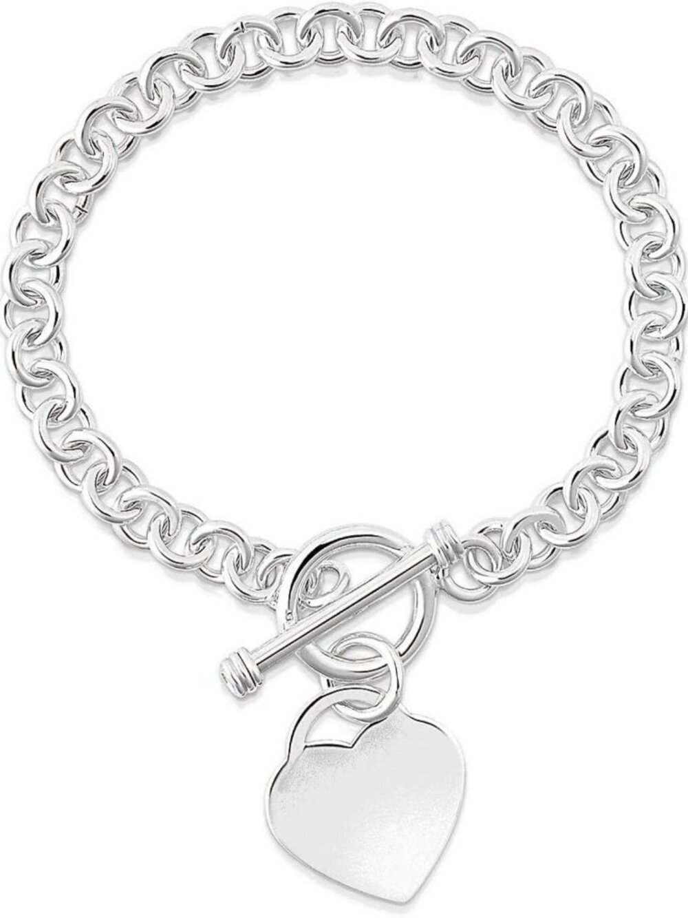 14K Gold Plated Heart Charm Toggle Bracelet - 7.5" Rolo Chain, Gift Boxed for